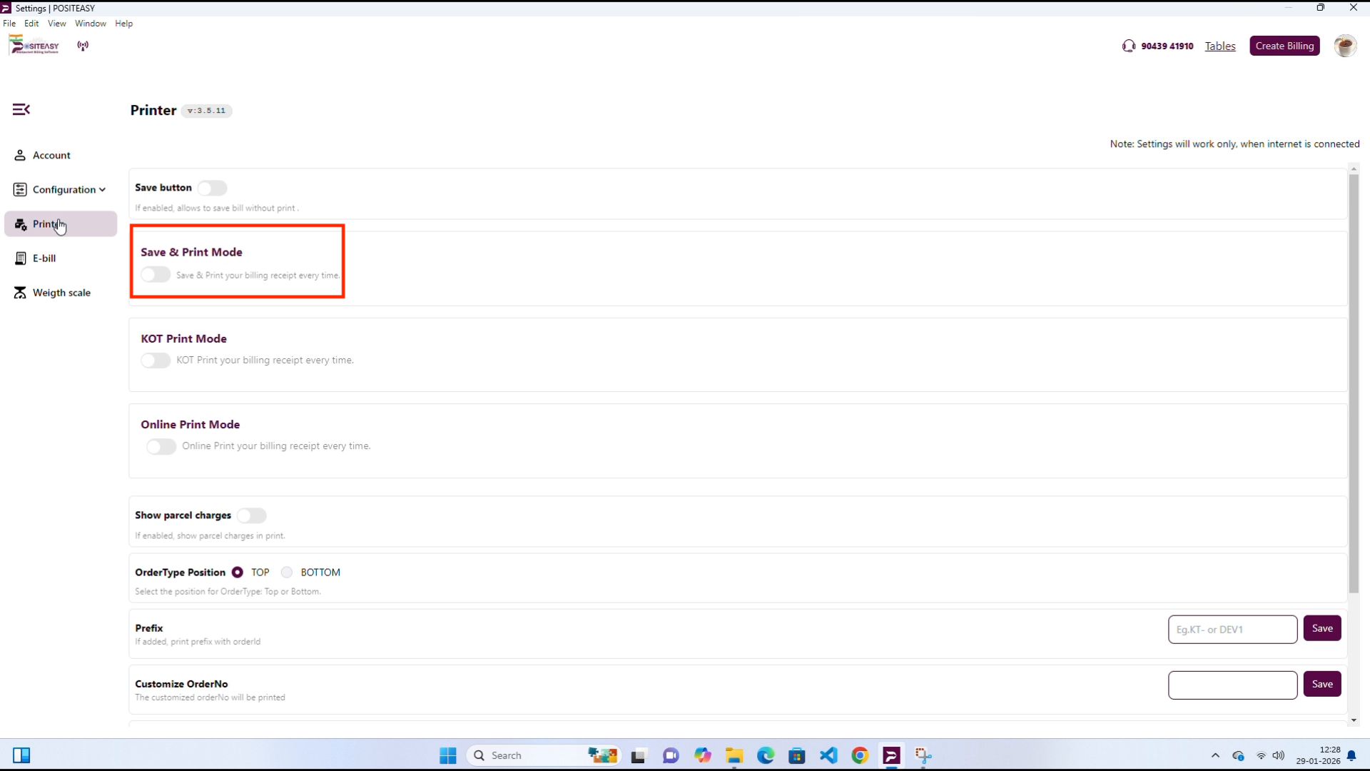 Turn on Save & Print Mode