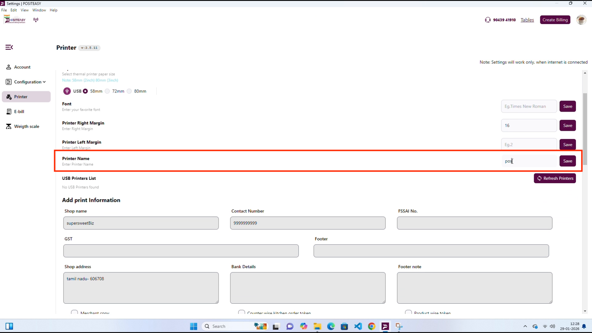 Enter the main printer name
