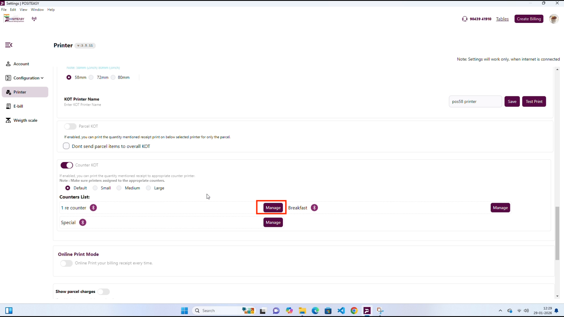 Manage counter printers