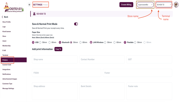 Merchant App terminal settings