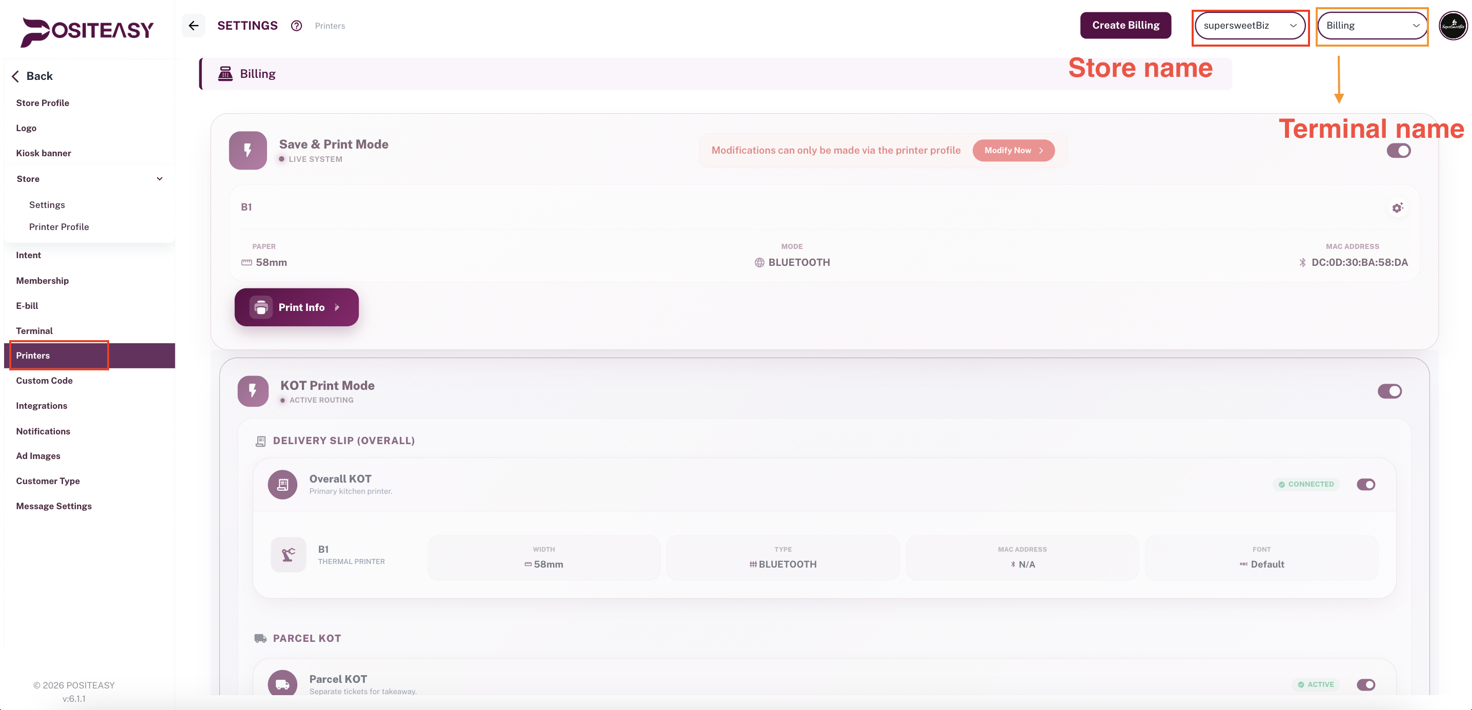 Merchant App terminal settings