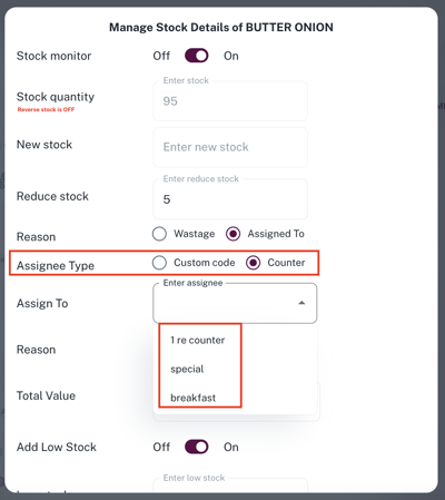 Stock reduce and reset