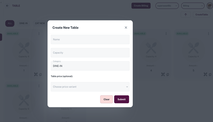 Create Table Form
