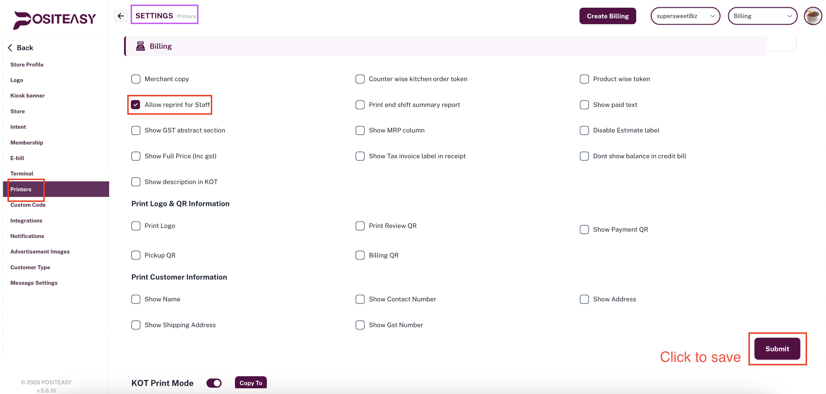 Merchant App terminal settings