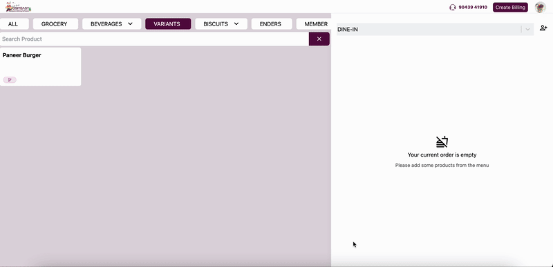 variant group select in Staff App