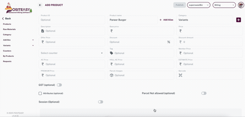 Add variant products