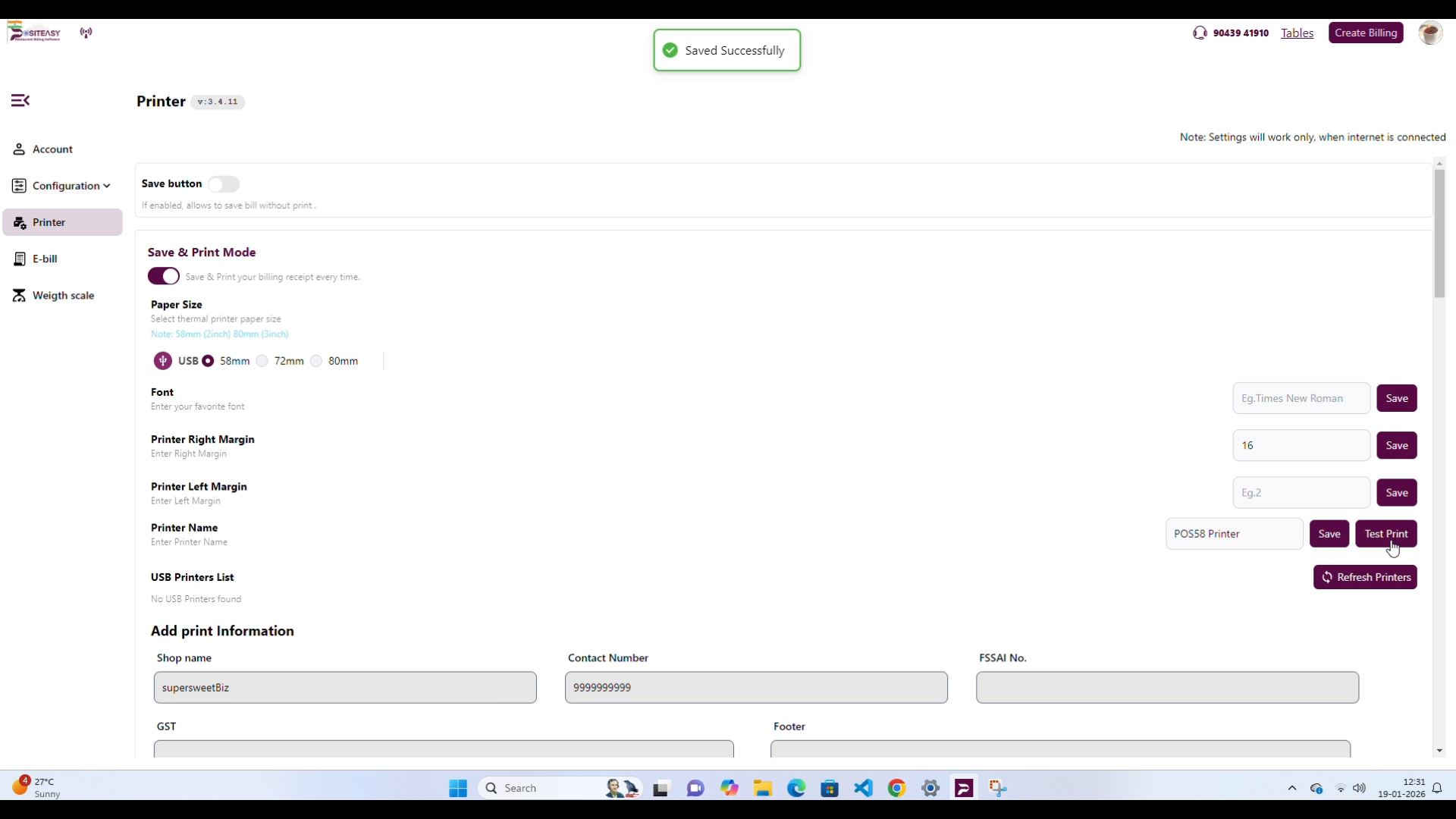 Staff app test print