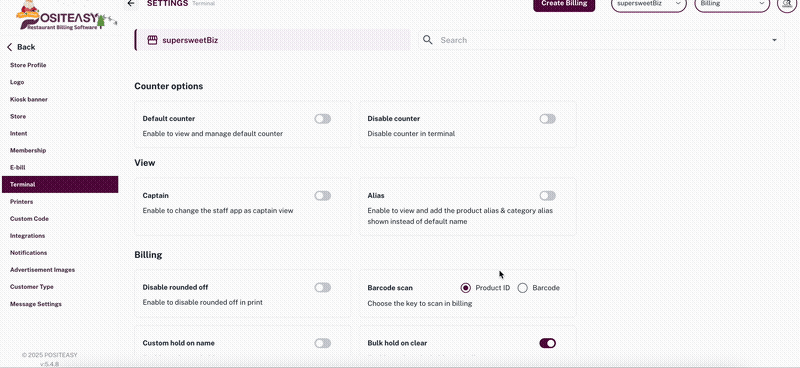 Staff terminal CRUD access to counter