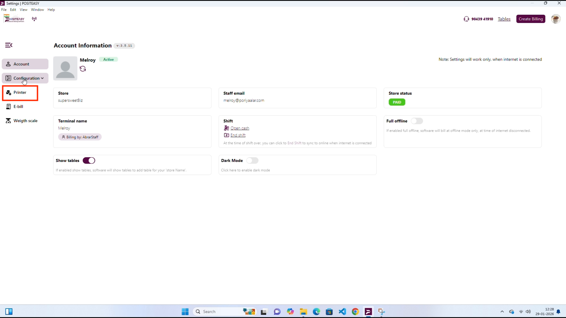 Select Printer settings