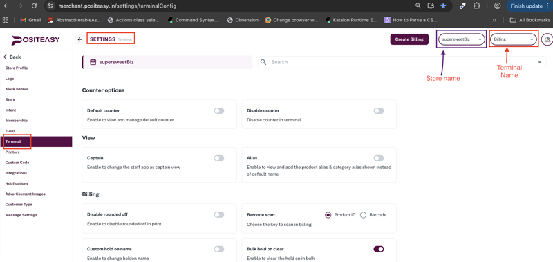 Merchant App terminal settings