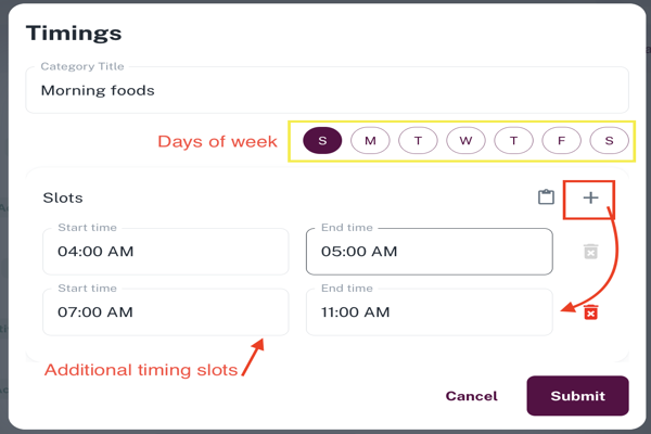 Category timing form